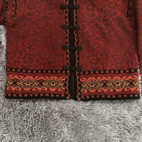 Icelandic Design Sweater M Cardigan Sweater Nordic Wool Artsy Red Black Toggles - Picture 4 of 9